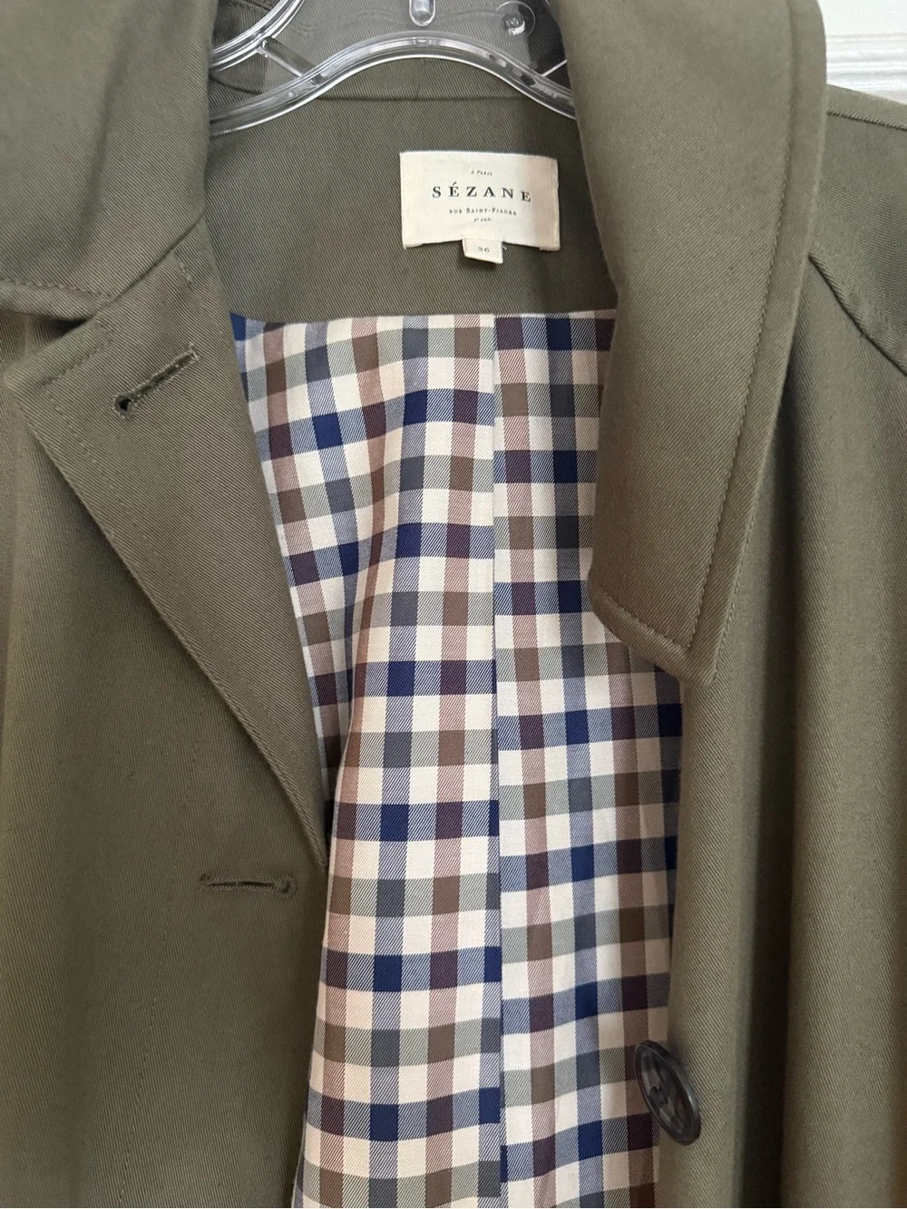 Sezane Olive Green Long Trench Coat - Picture 3 of 3